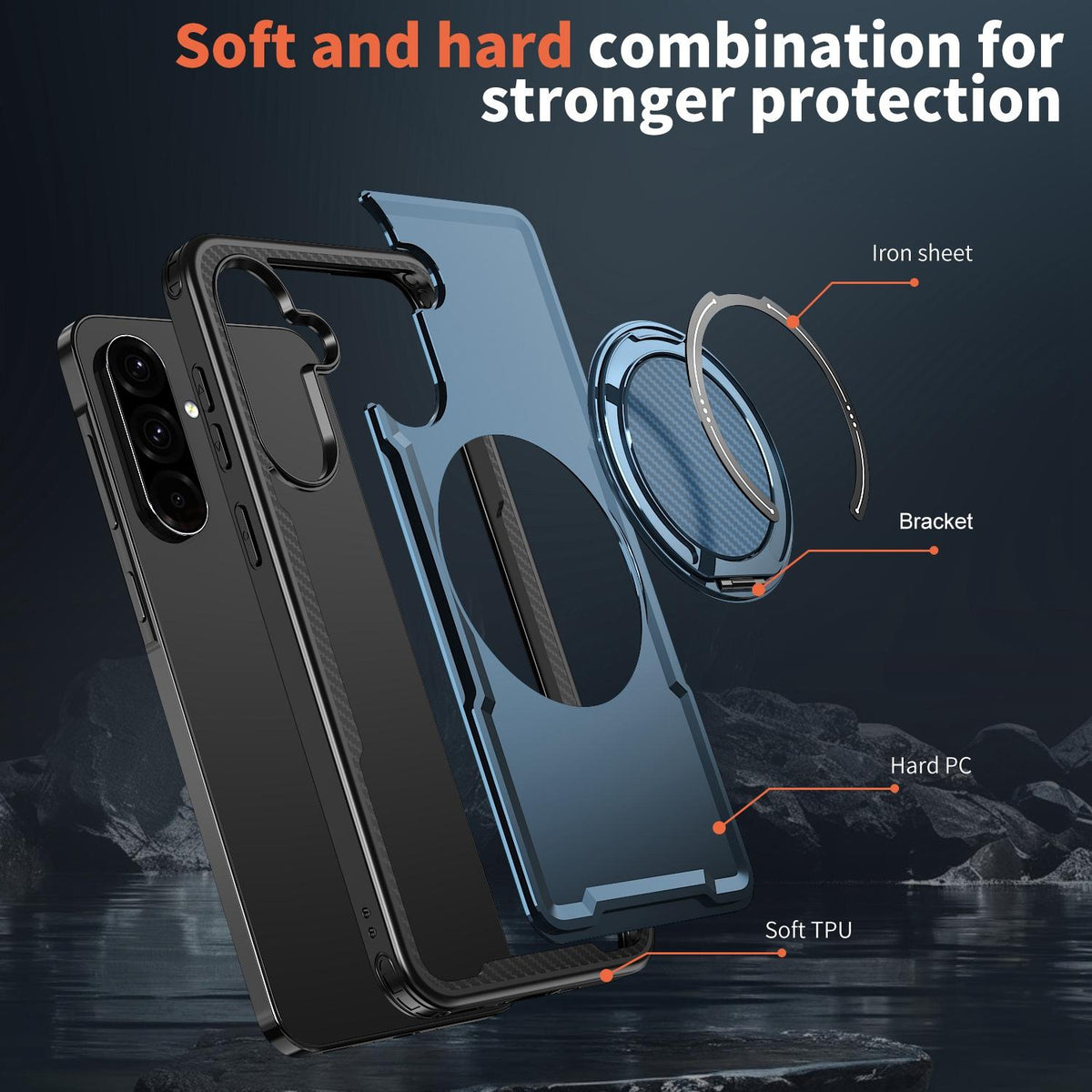 For Galaxy A57 5G kalebol Metal 360 Degree Rotation Holder MagSafe Phone Case - Navy Blue - EDA008480406D