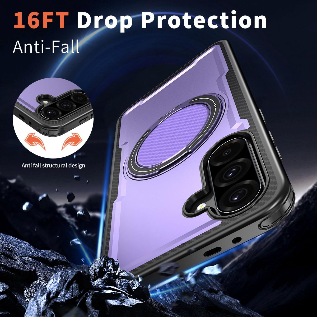 For Galaxy A57 5G kalebol Metal 360 Degree Rotation Holder MagSafe Phone Case - Purple - EDA008480406F