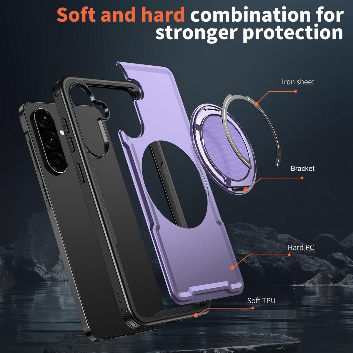 For Galaxy A57 5G kalebol Metal 360 Degree Rotation Holder MagSafe Phone Case - Purple - EDA008480406F