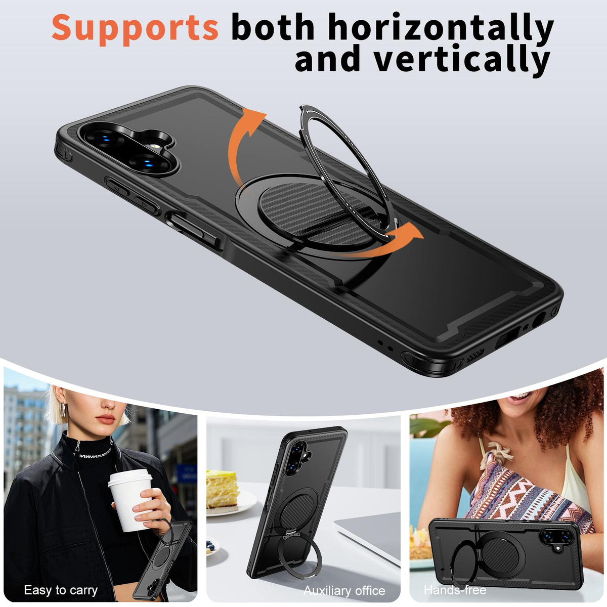 For Galaxy A07 4G / 5G kalebol Metal 360 Degree Rotation Holder MagSafe Phone Case - Black - EDA008480409A