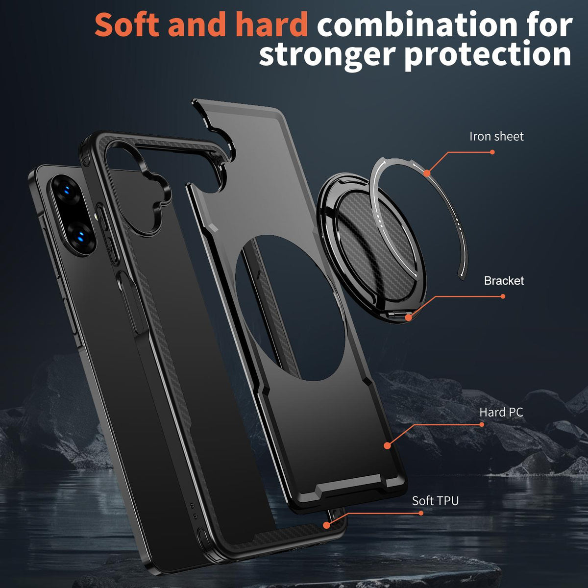 For Galaxy A07 4G / 5G kalebol Metal 360 Degree Rotation Holder MagSafe Phone Case - Black - EDA008480409A
