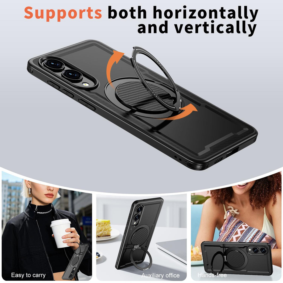 For Galaxy S25 Edge 5G Kalebol Metal 360 Degree Rotation Holder MagSafe Phone Case - Black - EDA008480908A