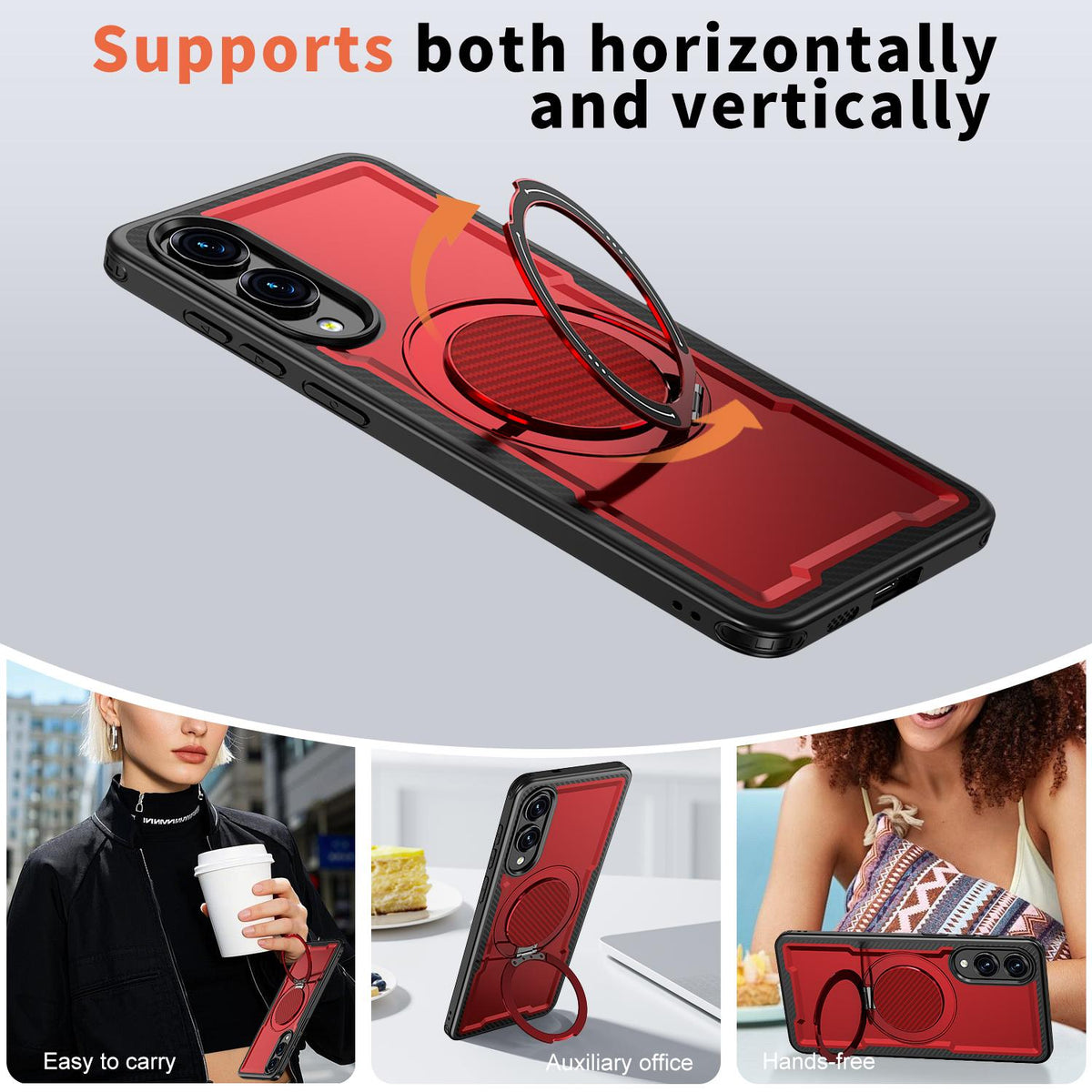 For Galaxy S25 Edge 5G Kalebol Metal 360 Degree Rotation Holder MagSafe Phone Case - Red - EDA008480908B