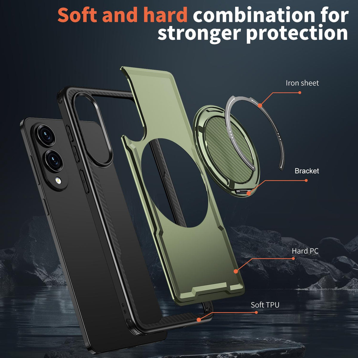 For Galaxy S25 Edge 5G Kalebol Metal 360 Degree Rotation Holder MagSafe Phone Case - Green - EDA008480908E