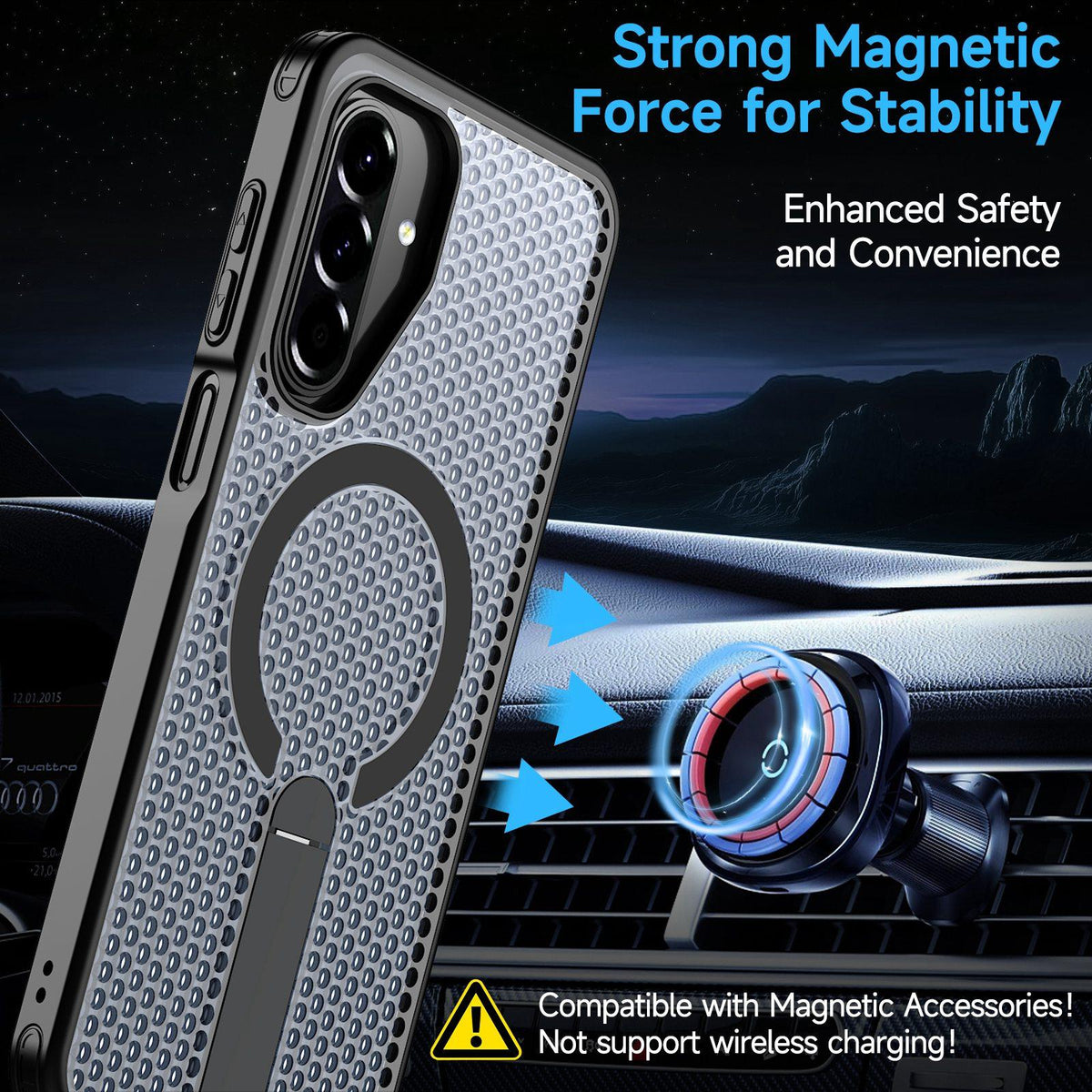 For Galaxy A17 4G / 5G kalebol Honeycomb Cooling MagSafe Holder Phone Case - Black - EDA008482414A