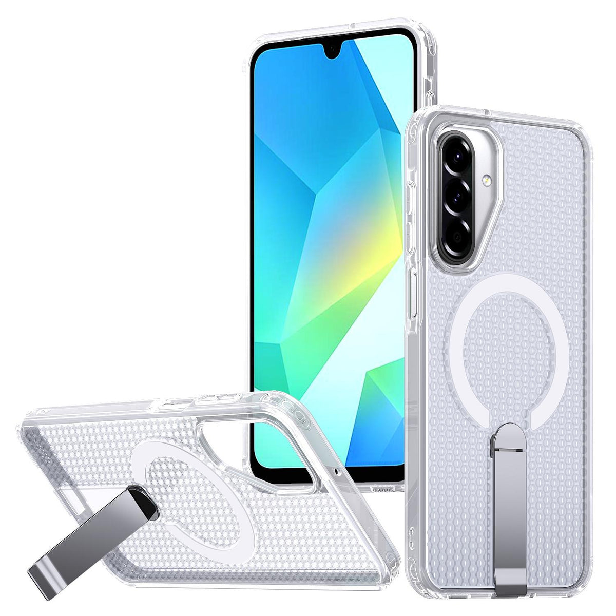 For Galaxy A17 4G / 5G kalebol Honeycomb Cooling MagSafe Holder Phone Case - Frosted Transparent - EDA008482414D