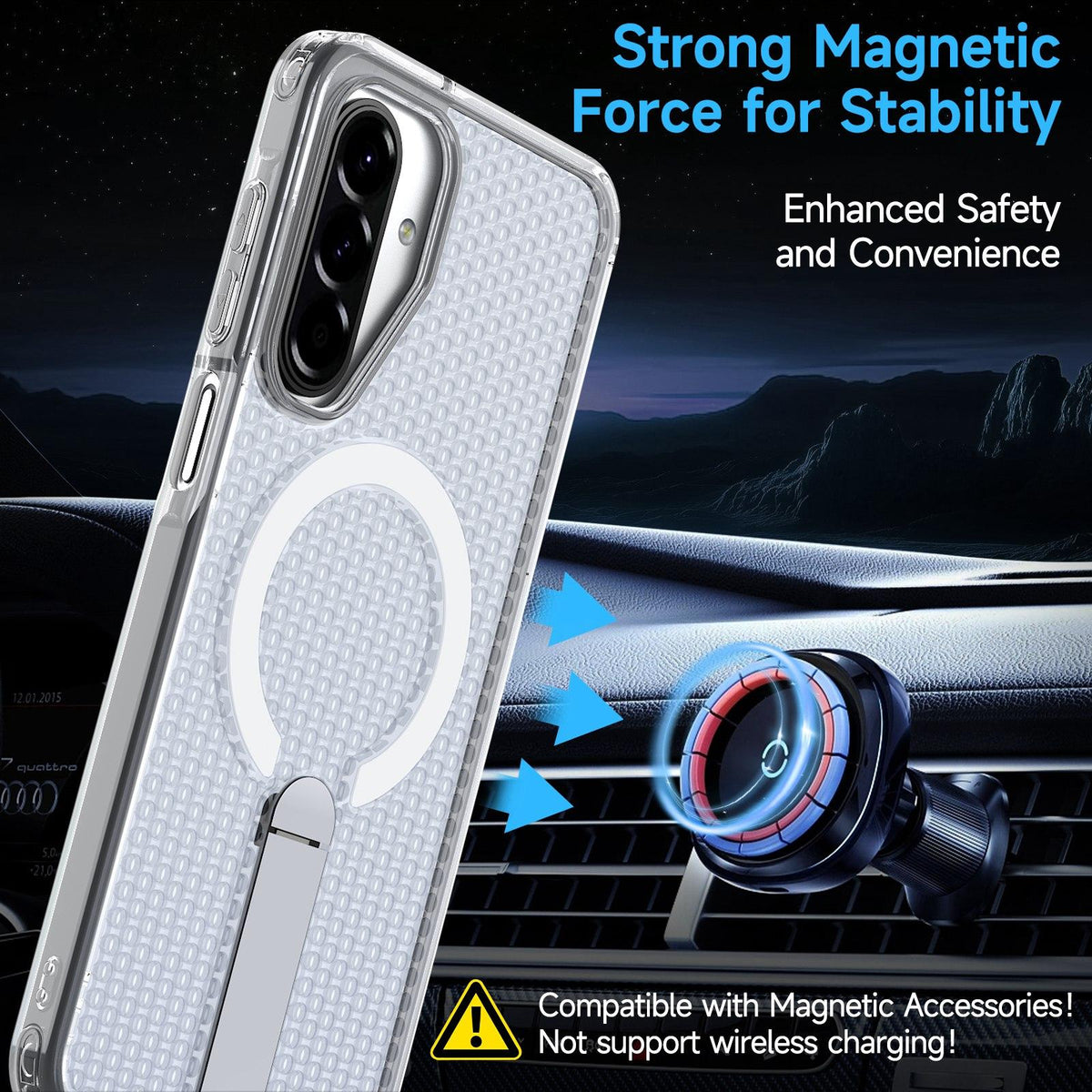 For Galaxy A17 4G / 5G kalebol Honeycomb Cooling MagSafe Holder Phone Case - Frosted Transparent - EDA008482414D