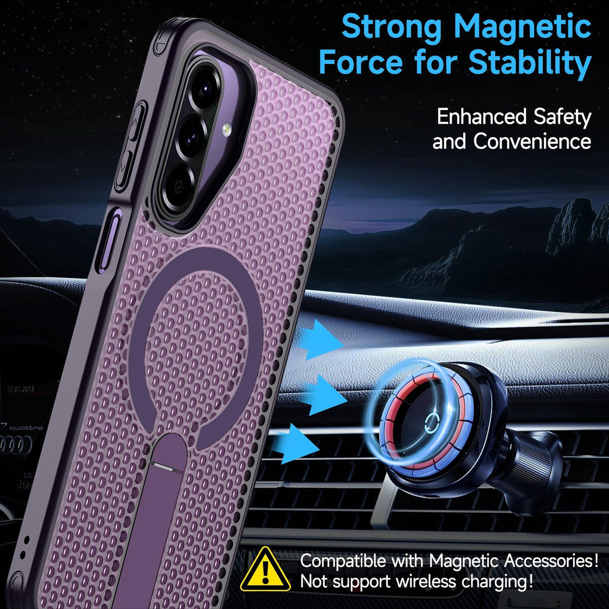 For Galaxy A17 4G / 5G kalebol Honeycomb Cooling MagSafe Holder Phone Case - Purple - EDA008482414F