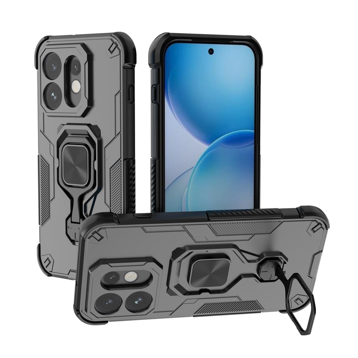 For OPPO Reno16 5G Global Metal Kickstand TPU Hybrid PC Phone Case - Black - EDA008532902A