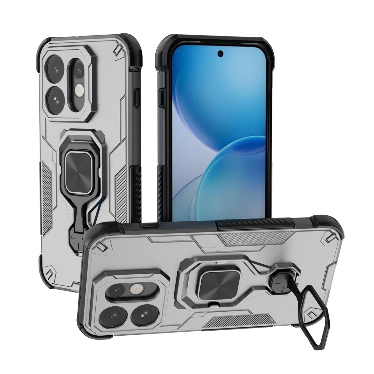 For OPPO Reno16 5G Global Metal Kickstand TPU Hybrid PC Phone Case - Grey - EDA008532902B