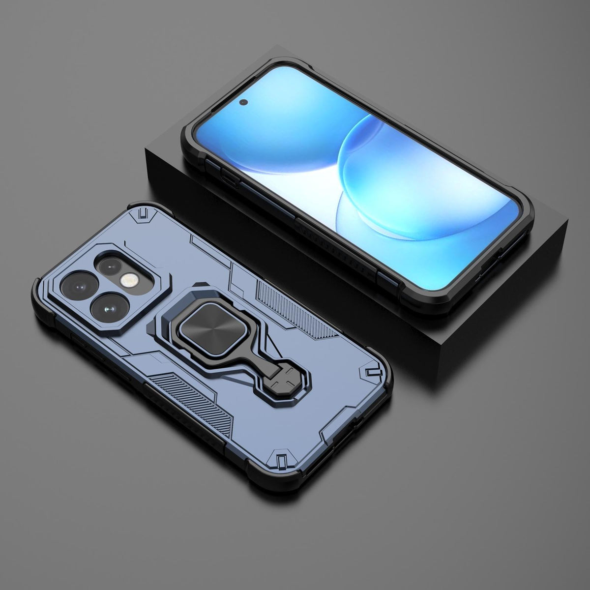 For OPPO Reno16 5G Global Metal Kickstand TPU Hybrid PC Phone Case - Blue - EDA008532902C