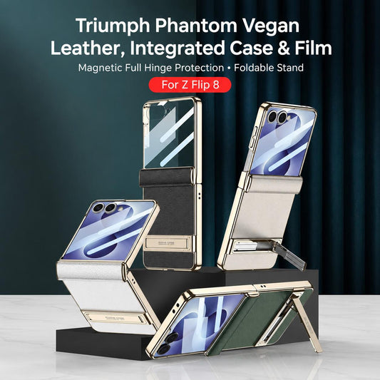 For Galaxy Z Flip8 5G GKK Integrated Triumph Phantom Magnetic Leather Phone Case with Holder(Night Green)