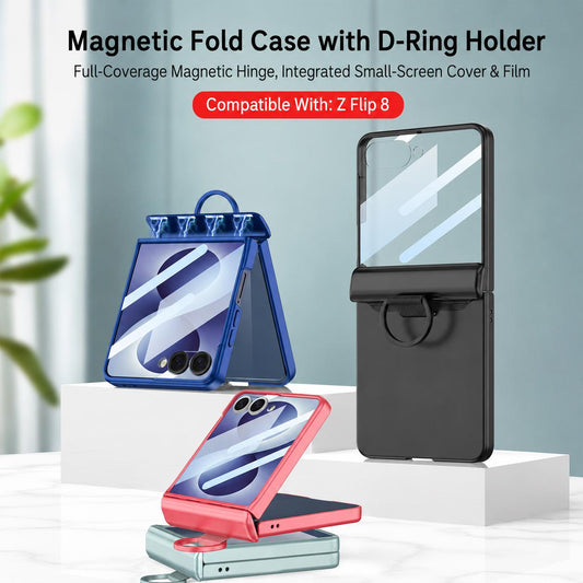 For Galaxy Z Flip8 5G GKK Integrated Magnetic Folding Full Cover Phone Case with D-Cross Ring(Coral Red)
