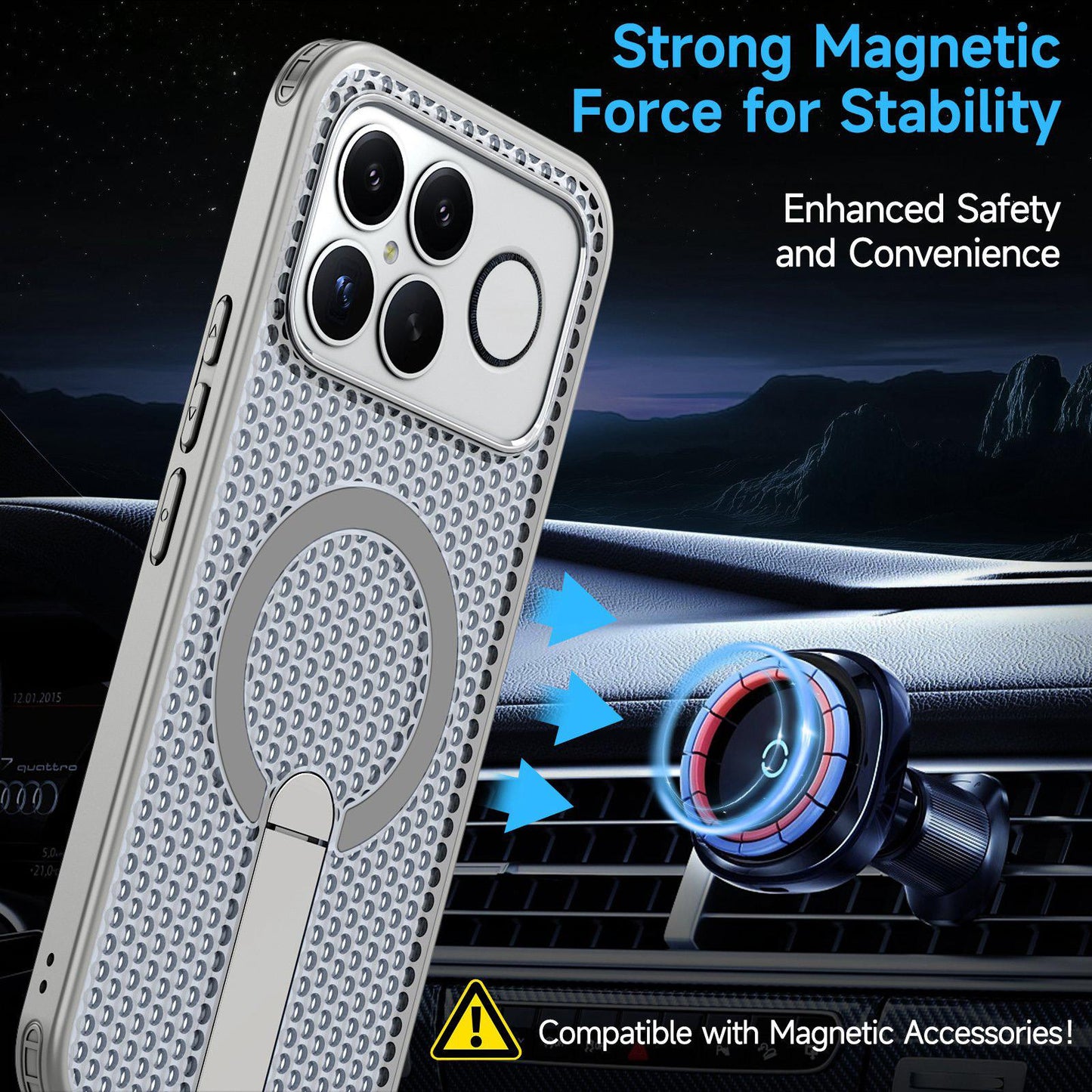 For Redmi K90 Pro Max / Poco F8 Ultra Honeycomb Cooling MagSafe Holder Phone Case(Titanium Grey)