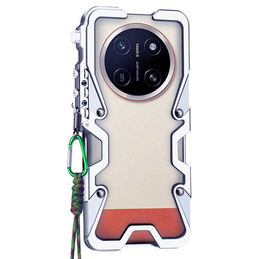 For Honor X80 Pro Max Trigger Design Hollow Metal Frame Phone Case with Lanyard(Silver)