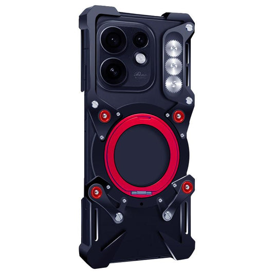 For OPPO Reno16 5G Global Rotating Bracket Hollow Metal Phone Case with Lanyard(Black)