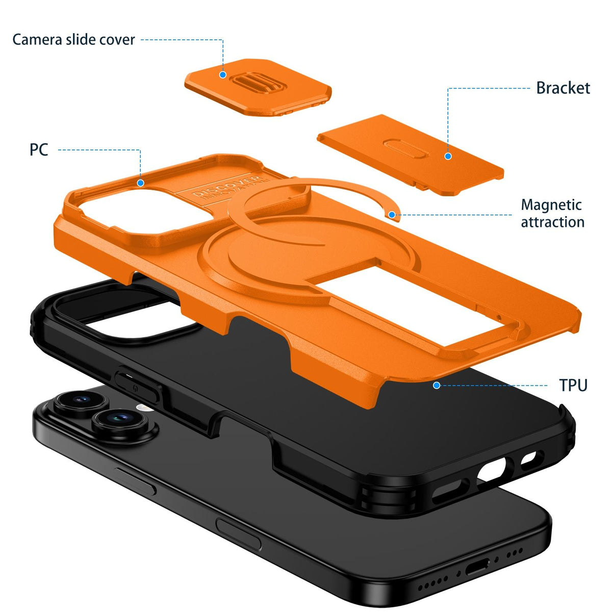 For iPhone 18 Sliding Camshield MagSafe Holder Phone Case - Orange - EDA008742325A
