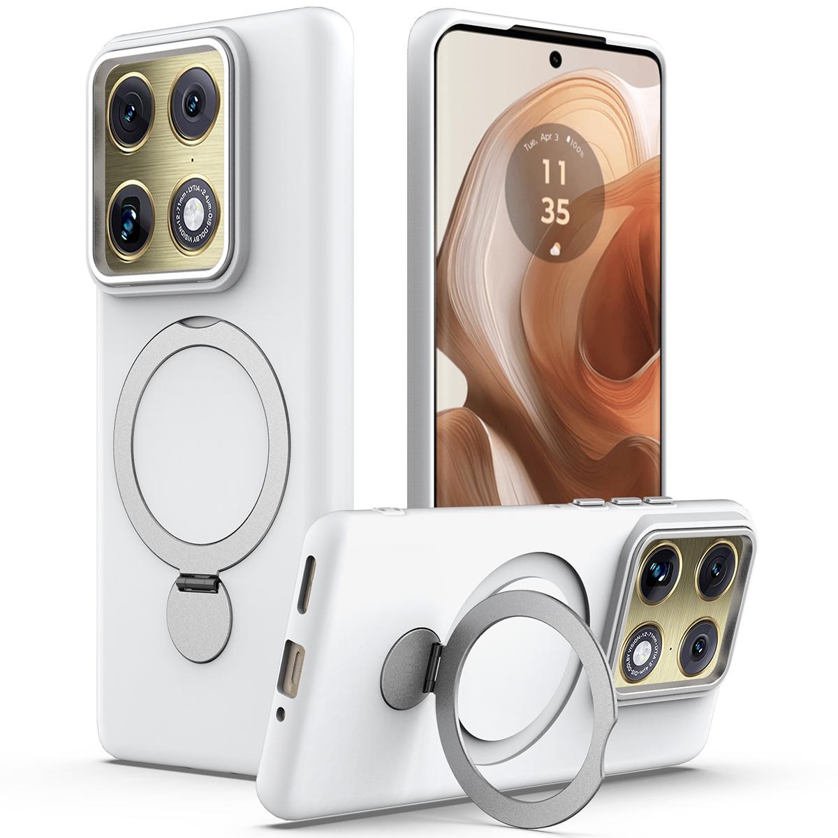 For Motorola Edge 70 Ultra / Signature 5G Gen1.5 Pivot Ring Holder TPU Hybrid PC Phone Case - White - EDA008829223A