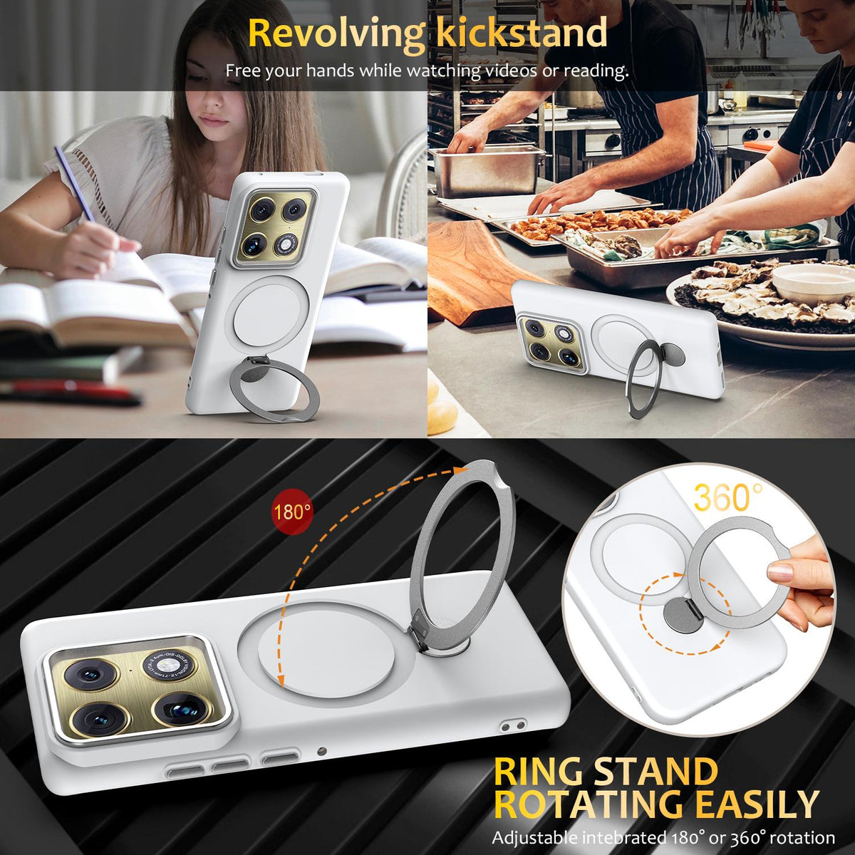 For Motorola Edge 70 Ultra / Signature 5G Gen1.5 Pivot Ring Holder TPU Hybrid PC Phone Case - White - EDA008829223A