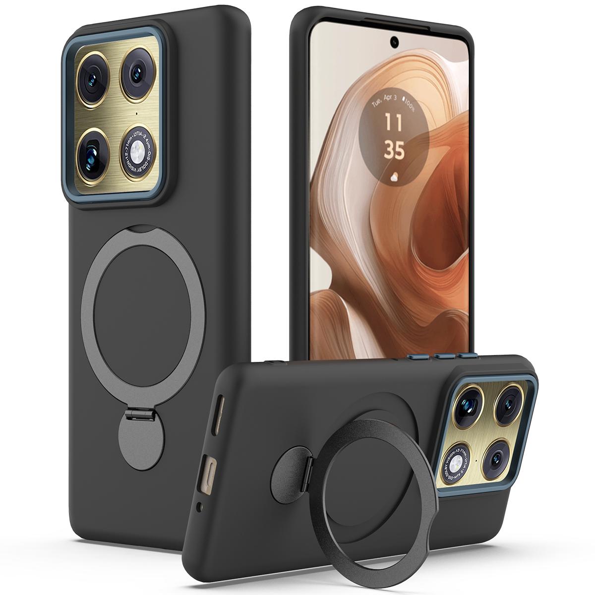 For Motorola Edge 70 Ultra / Signature 5G Gen1.5 Pivot Ring Holder TPU Hybrid PC Phone Case - Black - EDA008829223C