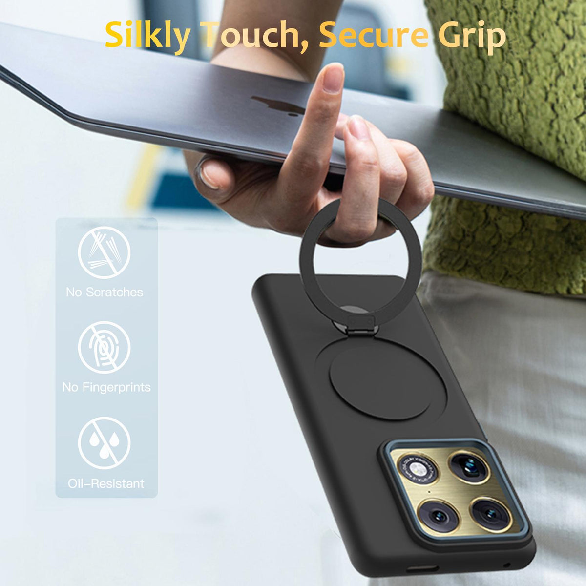 For Motorola Edge 70 Ultra / Signature 5G Gen1.5 Pivot Ring Holder TPU Hybrid PC Phone Case - Black - EDA008829223C