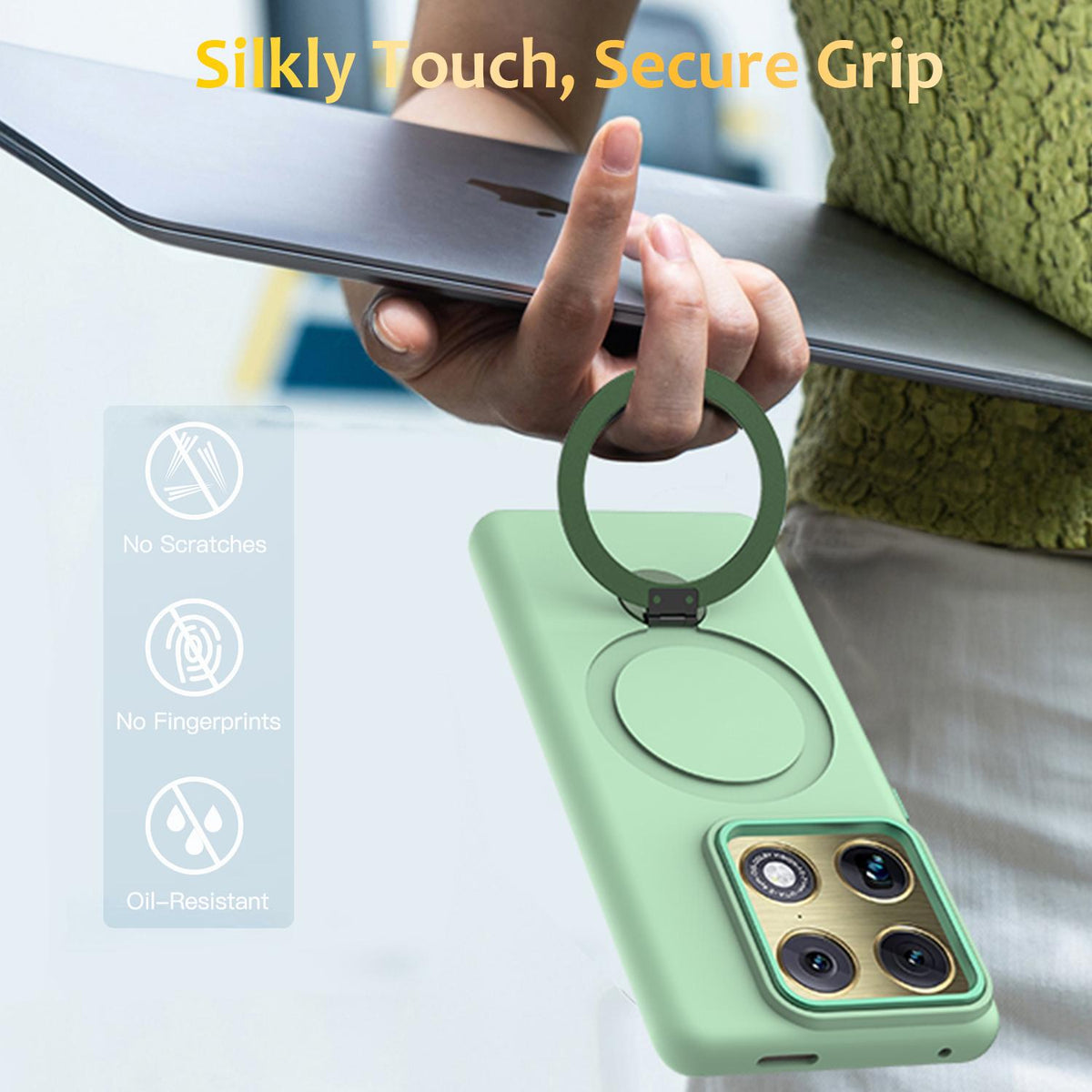 For Motorola Edge 70 Ultra / Signature 5G Gen1.5 Pivot Ring Holder TPU Hybrid PC Phone Case - Green - EDA008829223D