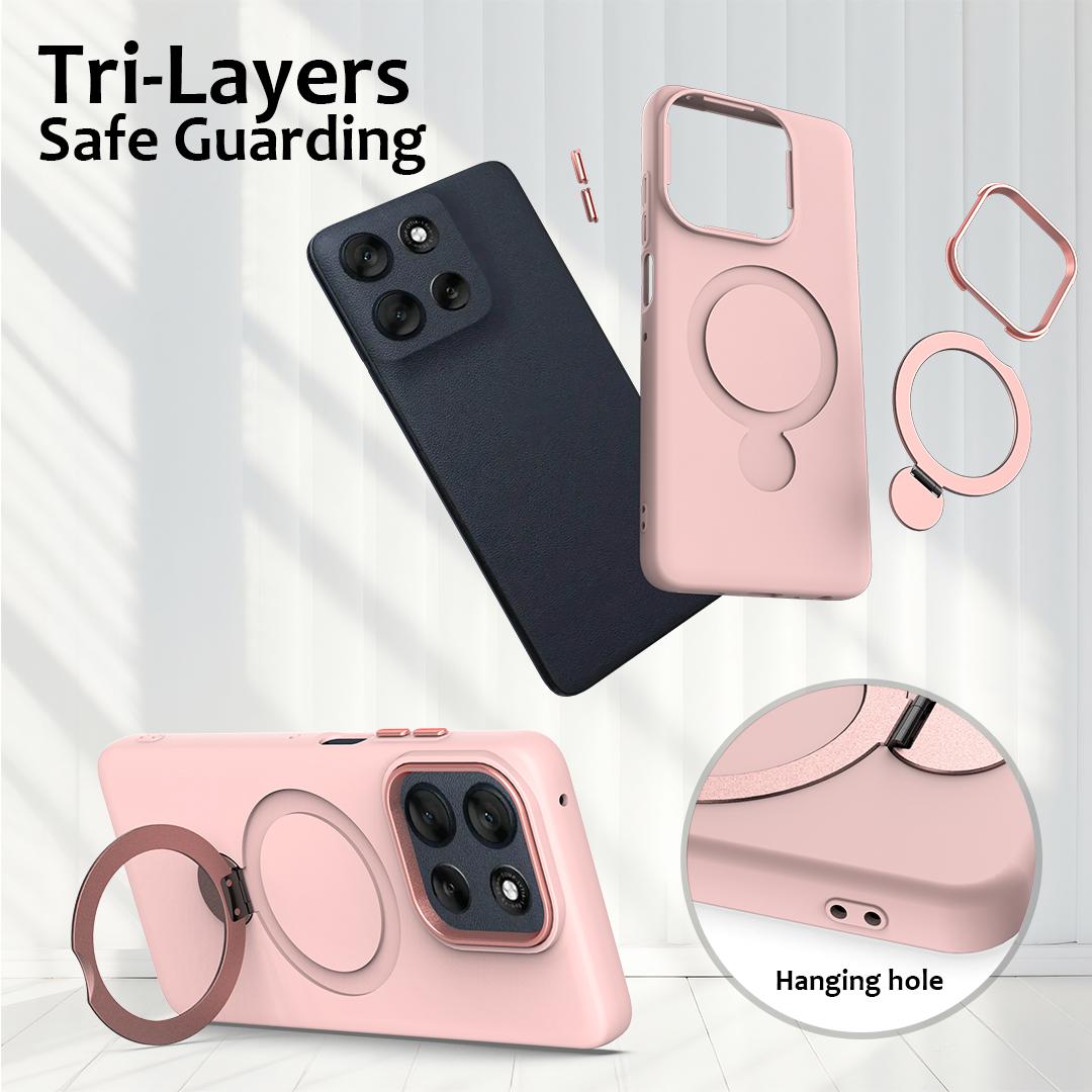 For Motorola Moto G77 Power / G67 Power 5G Gen1.5 Pivot Ring Holder TPU Hybrid PC Phone Case(Pink)