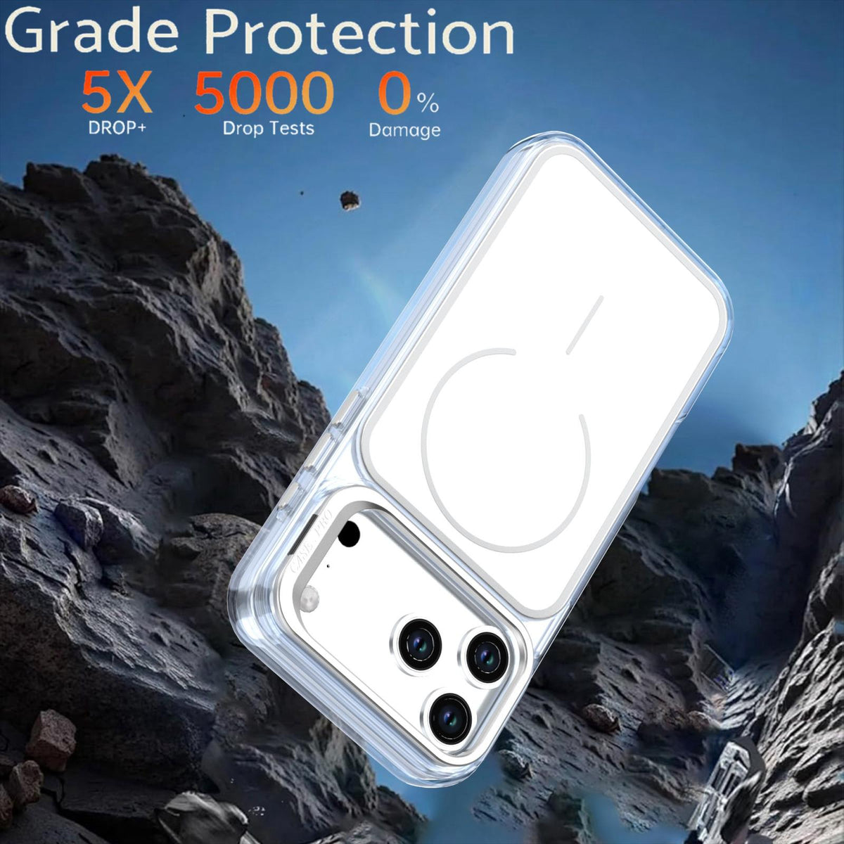 For iPhone 18 Pro Bright Color Blocking Camera Bracket Magnetic Phone Case - White - EDA008875320A