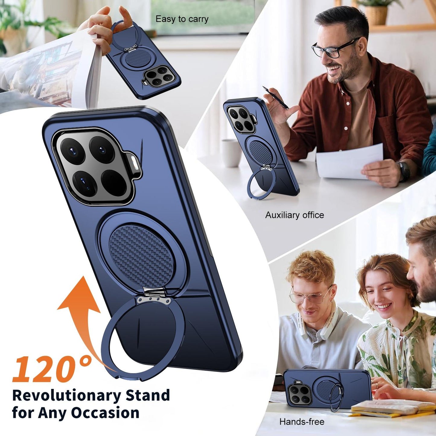 For Xiaomi 17T Pro 5G Metal Rotation Holder MagSafe TPU Hybrid PC Phone Case(Navy Blue)