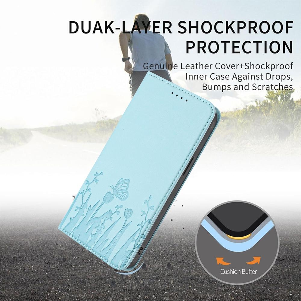 For Redmi K90 Pro Max / Poco F8 Ultra 5G Tulips Butterfly Pattern Magnetic Vegan Leather Phone Case(Light Blue)