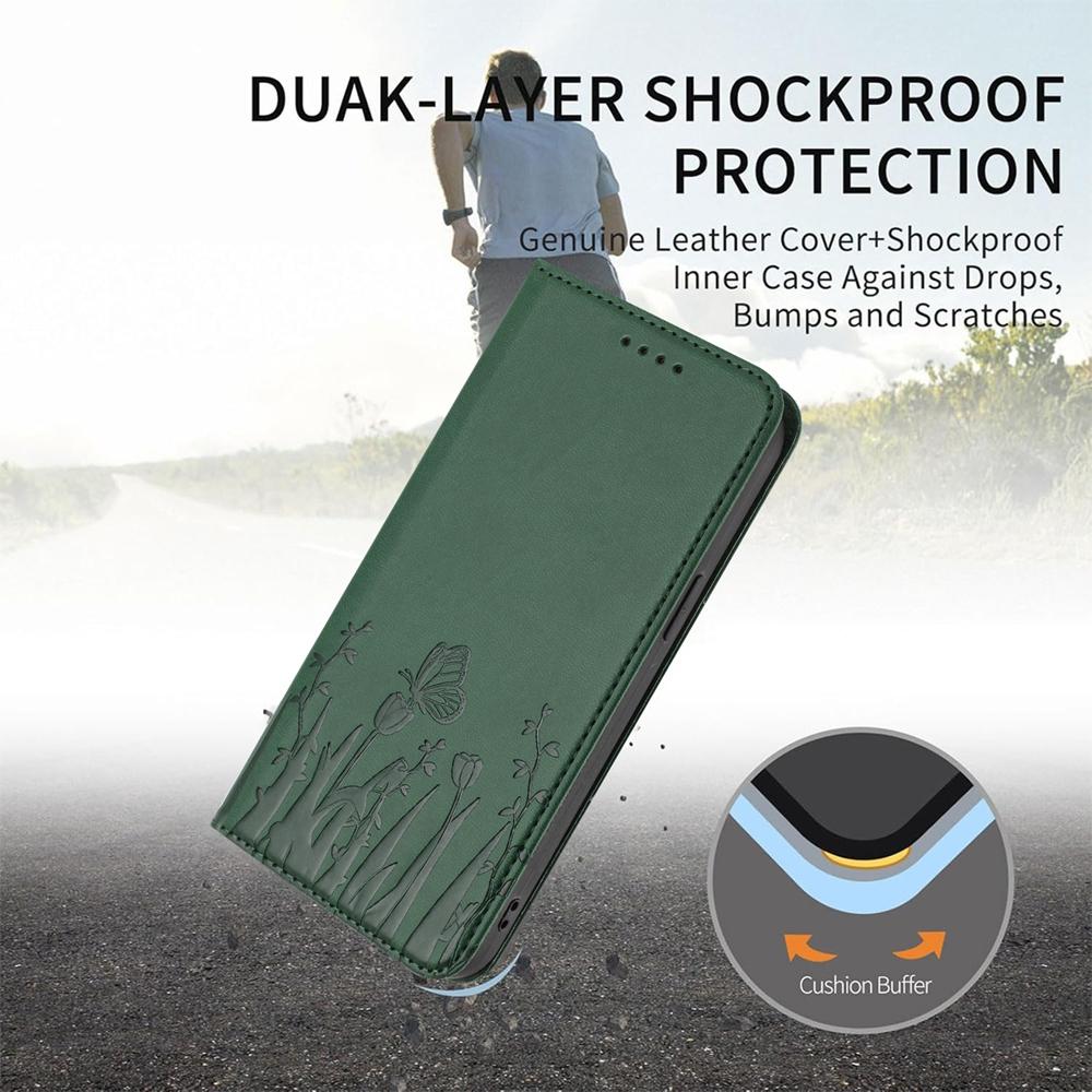 For Redmi K90 Pro Max / Poco F8 Ultra 5G Tulips Butterfly Pattern Magnetic Vegan Leather Phone Case(Dark Green)