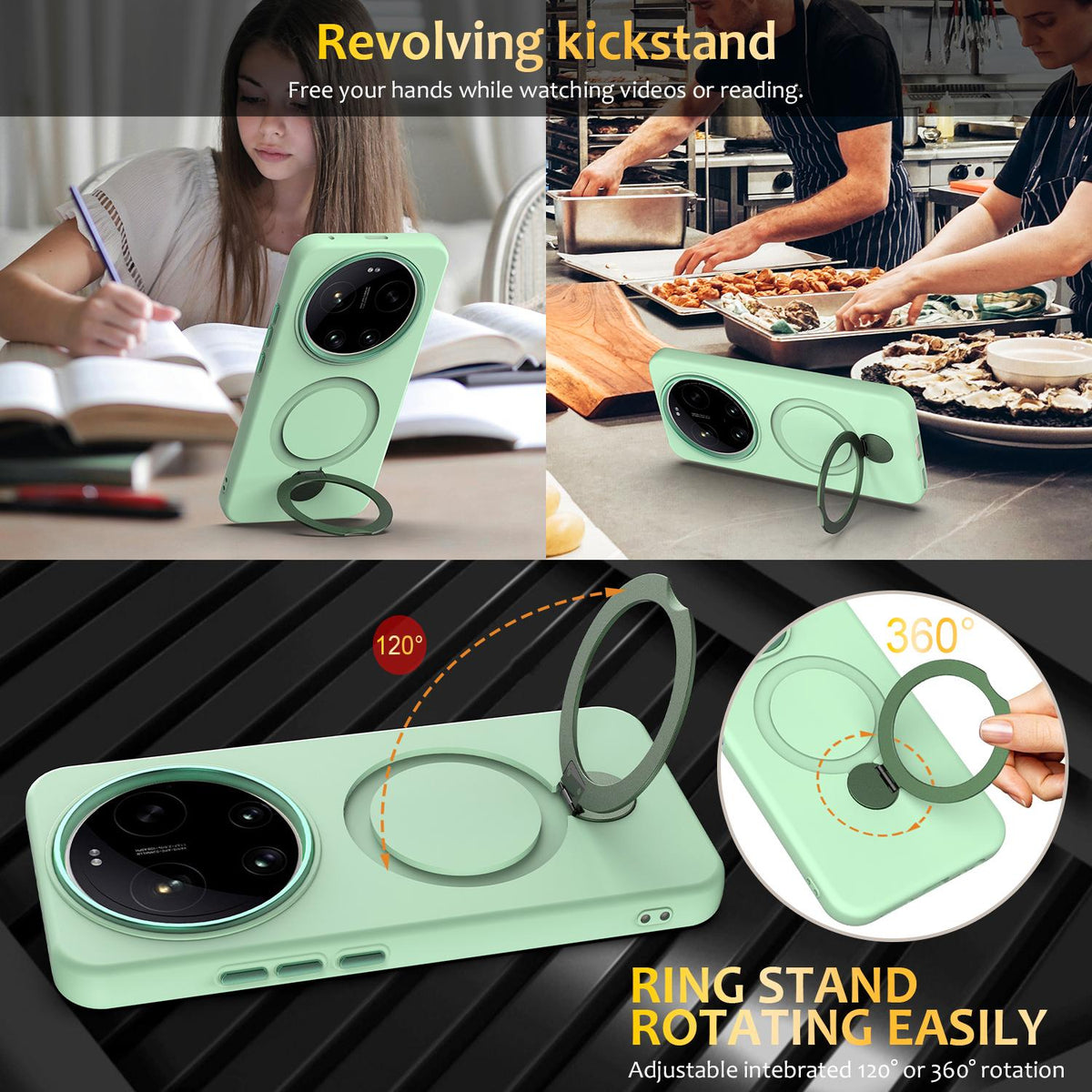 For Xiaomi 17 Ultra Gen1.5 Pivot Ring Holder TPU Hybrid PC Phone Case - Green - EDA008974004D