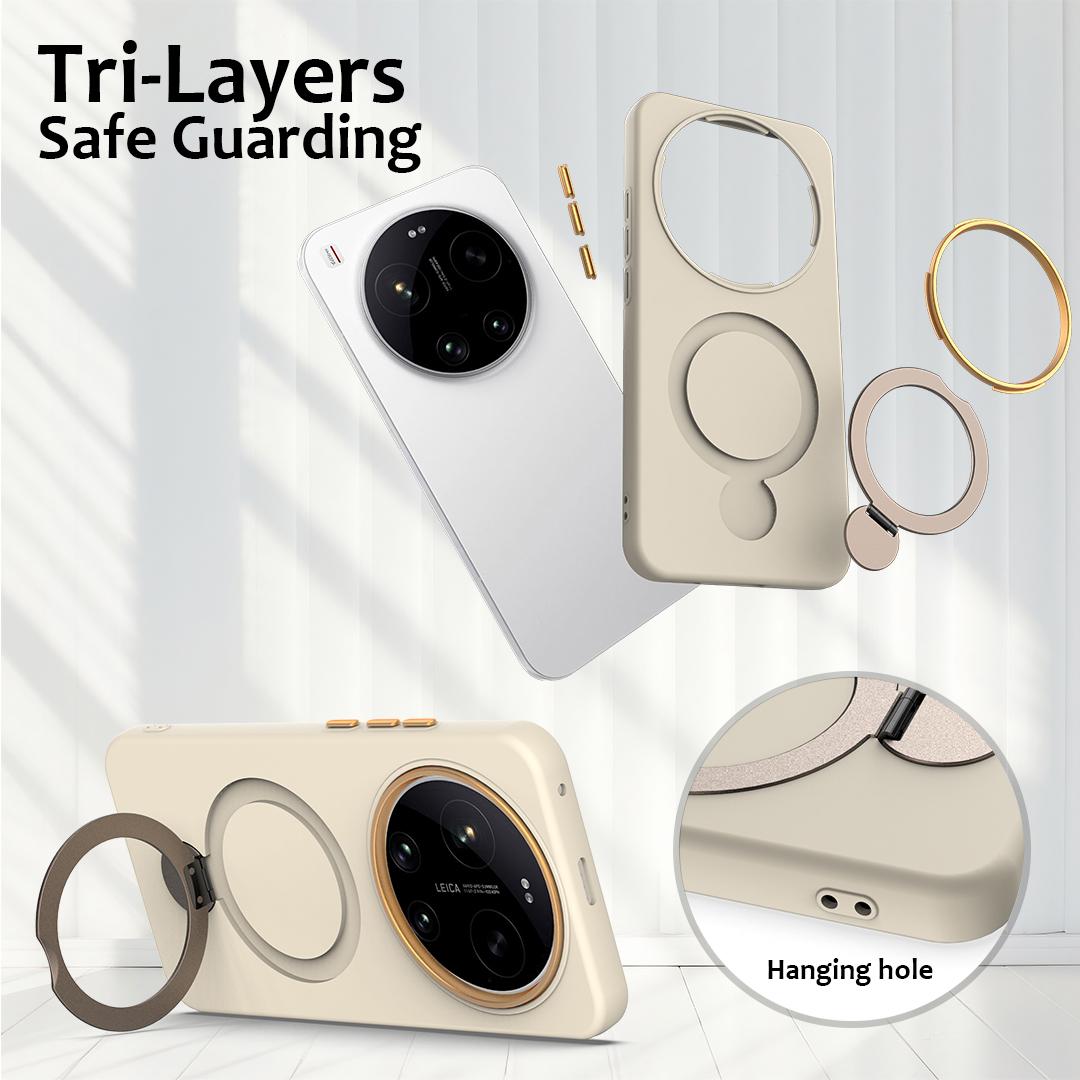 For Xiaomi 17 Ultra Gen1.5 Pivot Ring Holder TPU Hybrid PC Phone Case - Apricot - EDA008974004E