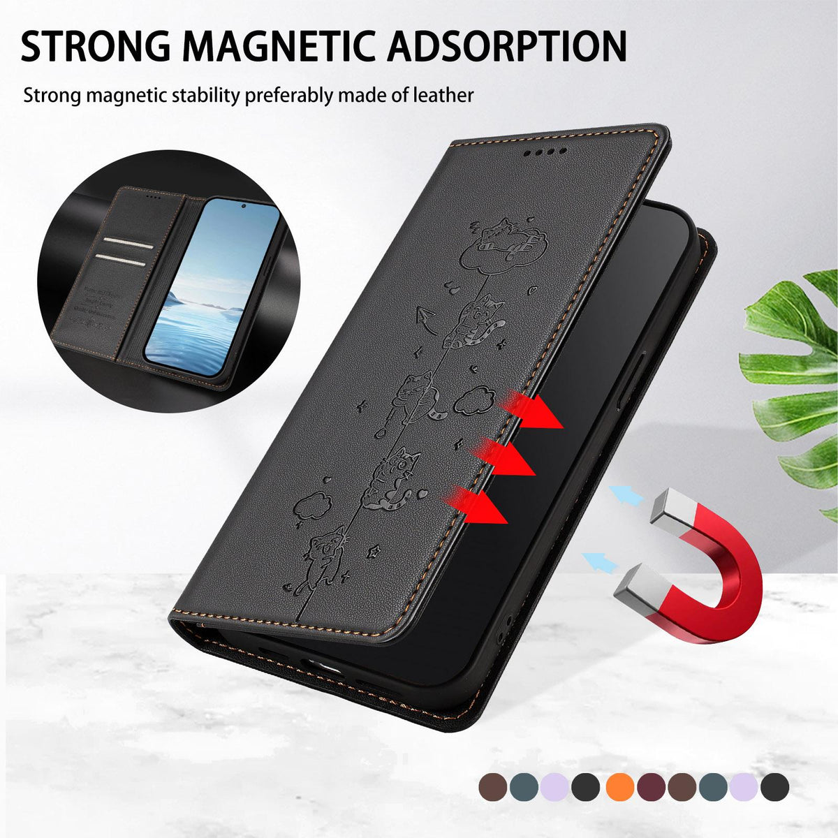 For Redmi K90 Pro Max / Xiaomi Poco F8 Ultra 5G Cute Cats Embossed Magnetic RFID Vegan Leather Phone Case(Black)