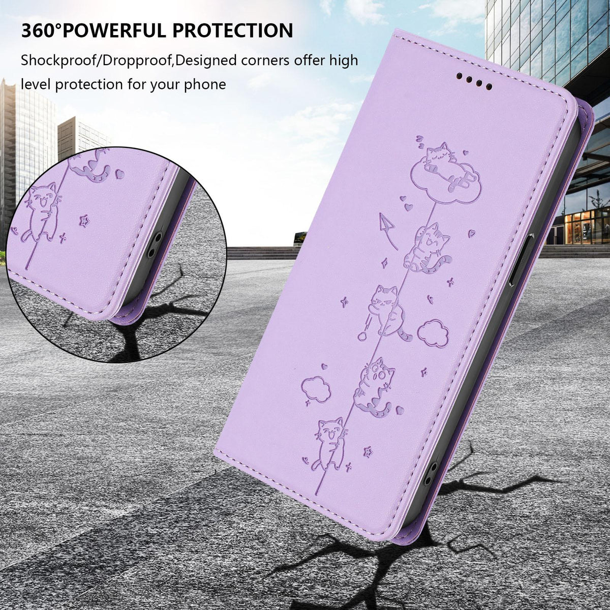For Redmi K90 Pro Max / Xiaomi Poco F8 Ultra 5G Cute Cats Embossed Magnetic RFID Vegan Leather Phone Case(Light Purple)