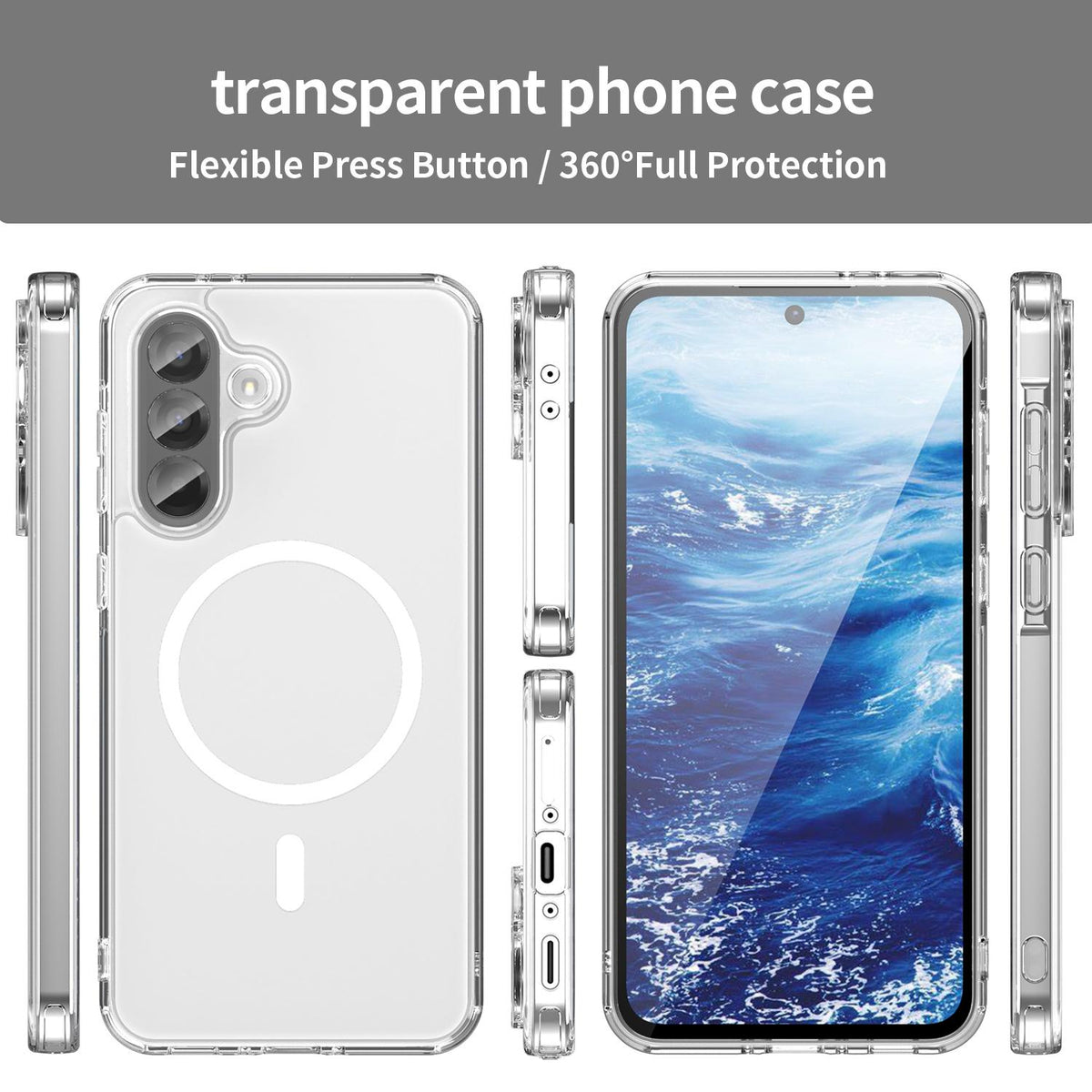 For Galaxy A17 5G / A18 5G / A26 5G PC Hybrid TPU Airbag Shockproof MagSafe Phone Case - Transparent - EDA009028408C
