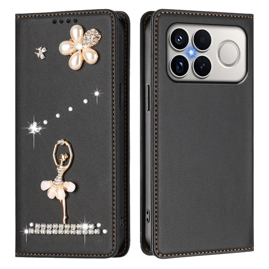 For Xiaomi Poco F8 Ultra / Redmi K90 Pro Max Ballet Girl Diamond Studded RFID Vegan Leather Phone Case(Black)