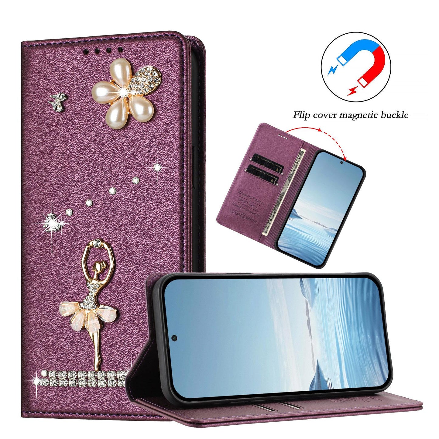 For Xiaomi Poco F8 Ultra / Redmi K90 Pro Max Ballet Girl Diamond Studded RFID Vegan Leather Phone Case(Violet)