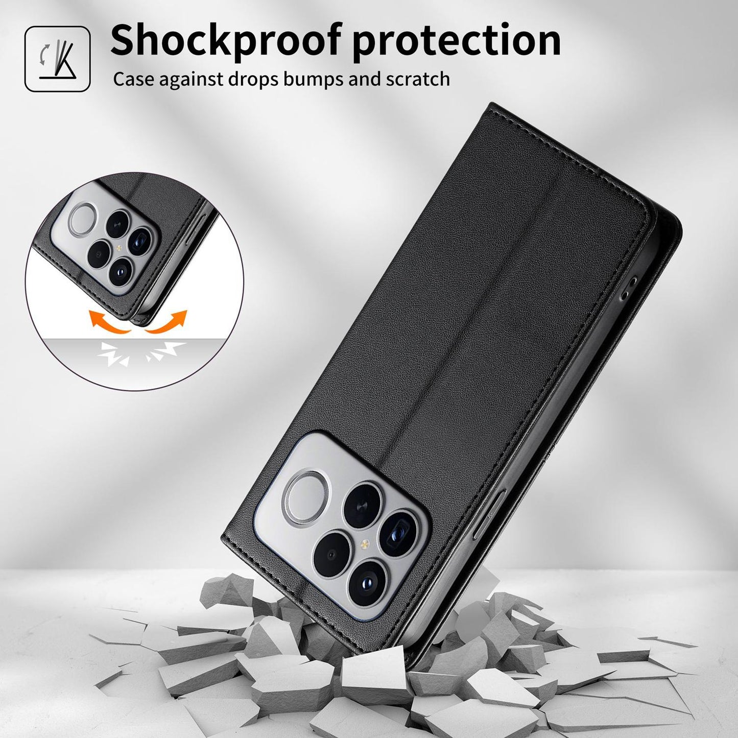 For Redmi K90 Pro Max / Poco F8 Ultra 5G Stitched Line Magnetic RFID Vegan Leather Phone Case(Black)