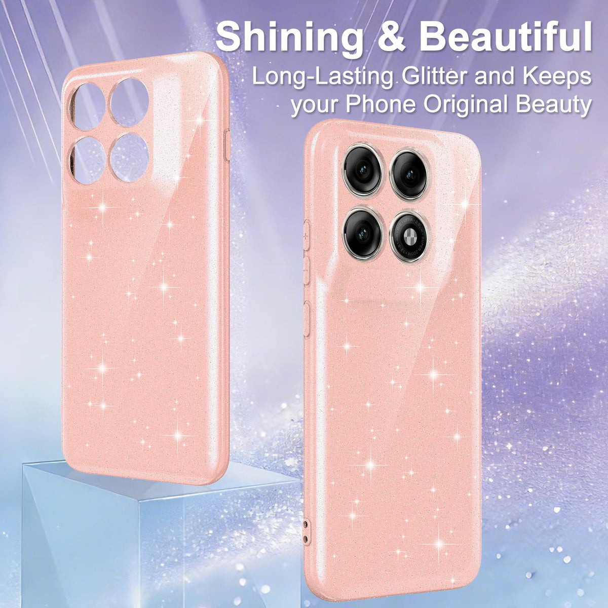 For Motorola Edge 70 Pro / 70 Pro+ Fine Hole Glossy Glitter Magnetic TPU Phone Case with Same Color Hand Strap - Pink - EDA009101316A