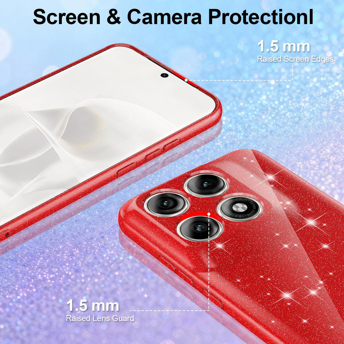 For Motorola Edge 70 Pro / 70 Pro+ Fine Hole Glossy Glitter Magnetic TPU Phone Case with Same Color Hand Strap - Red - EDA009101316C