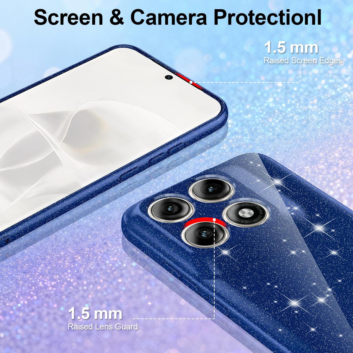 For Motorola Edge 70 Pro / 70 Pro+ Fine Hole Glossy Glitter Magnetic TPU Phone Case with Same Color Hand Strap - Blue - EDA009101316D