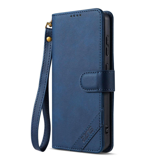 For vivo X300e AZNS A2 Series Tri-Card Wallet RFID Vegan Leather Phone Case with Strap(Blue)