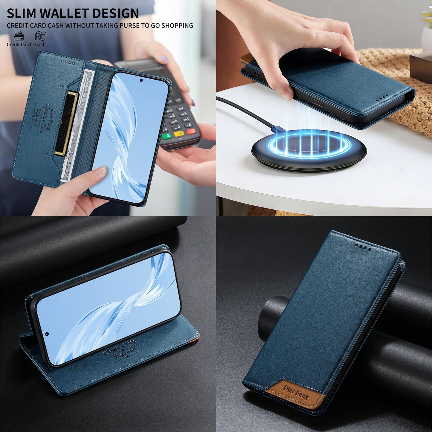 For Redmi K90 Pro Max / Poco F8 Ultra 5G Dierfeng Splicing Strong Magnetic RFID Vegan Leather Phone Case(Blue)