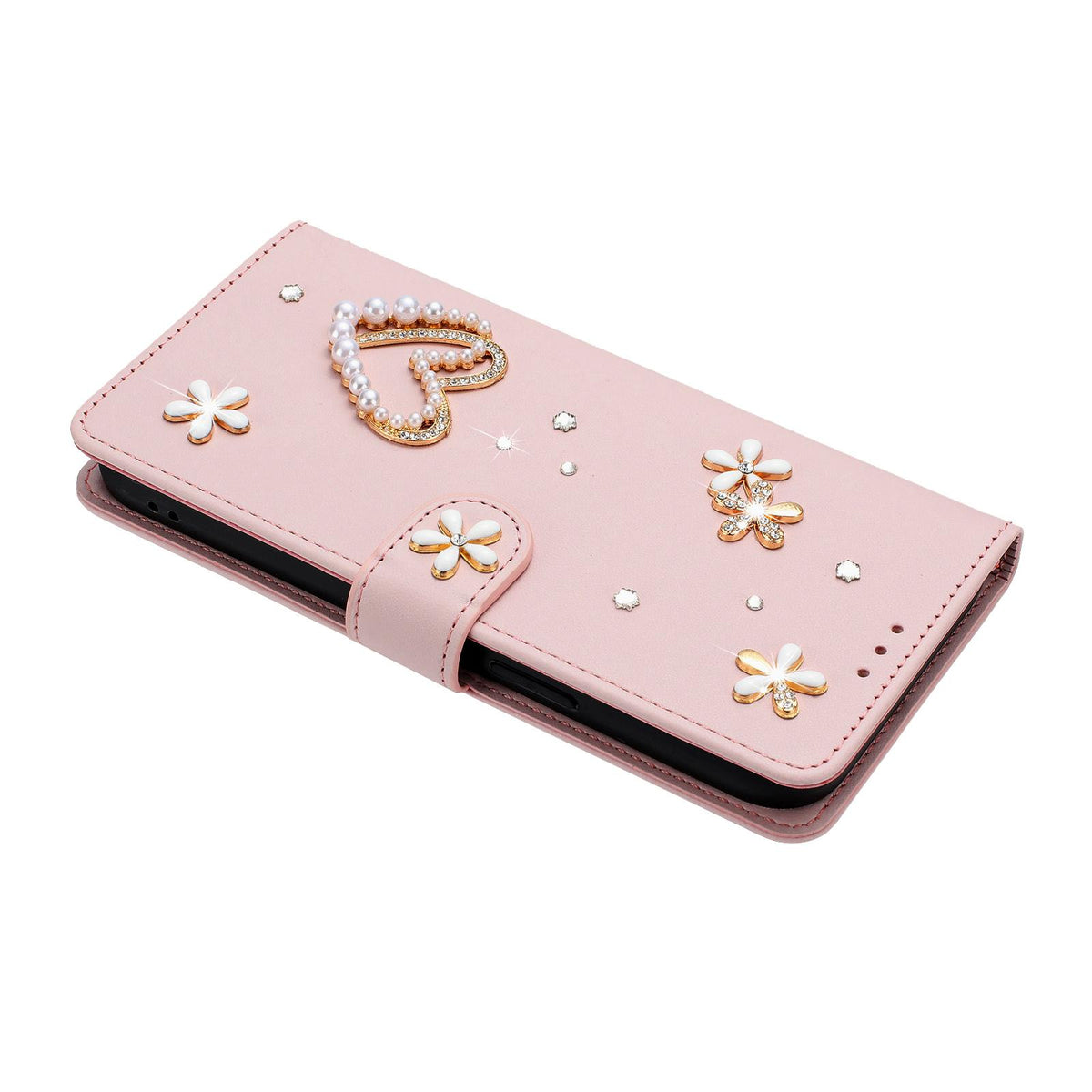 For Xiaomi Poco F8 Ultra / Redmi K90 Pro Max ZS01 Double-Layer Heart Floral Vegan Leather Phone Case with Wrist Strap(Pink)