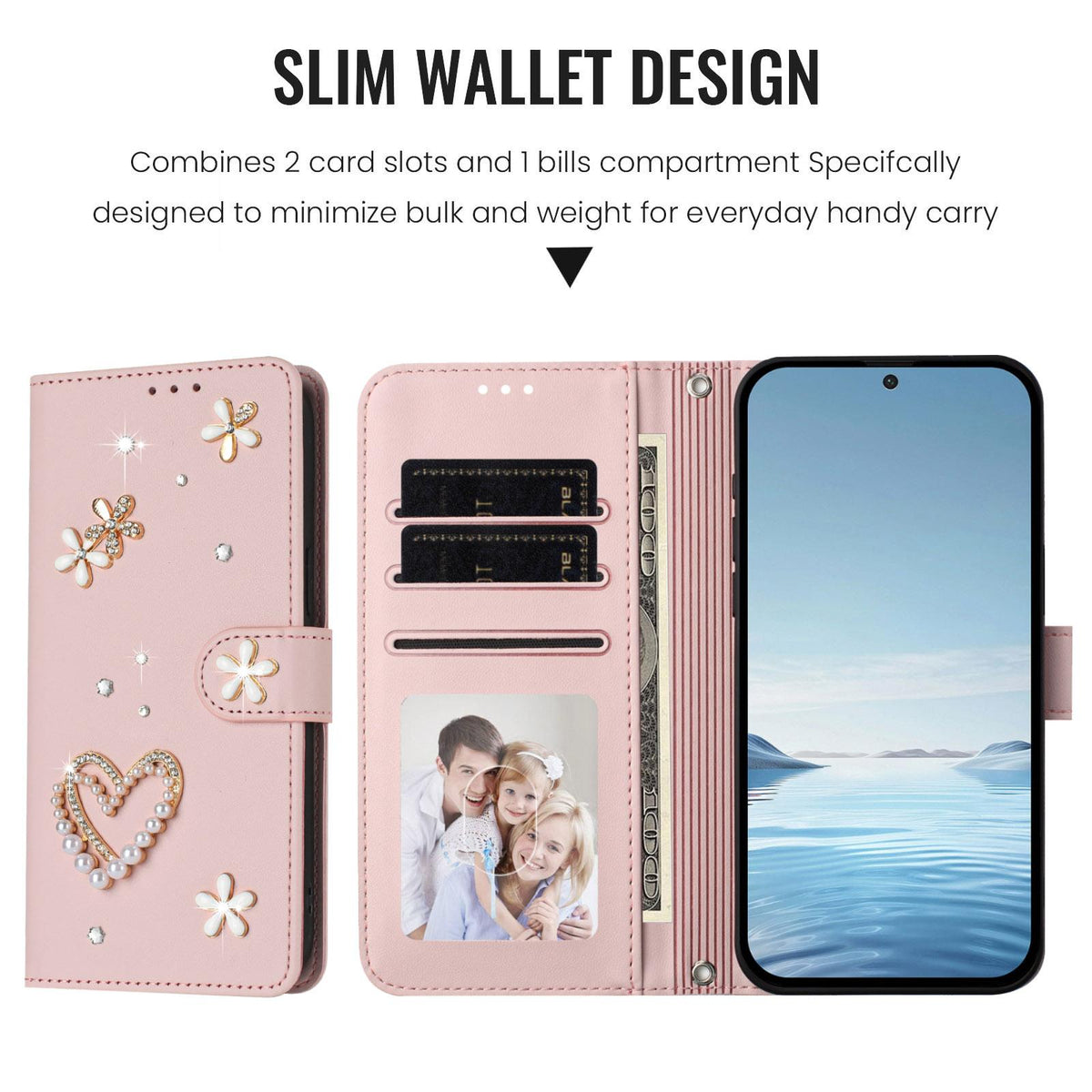 For Xiaomi Poco F8 Ultra / Redmi K90 Pro Max ZS01 Double-Layer Heart Floral Vegan Leather Phone Case with Wrist Strap(Pink)