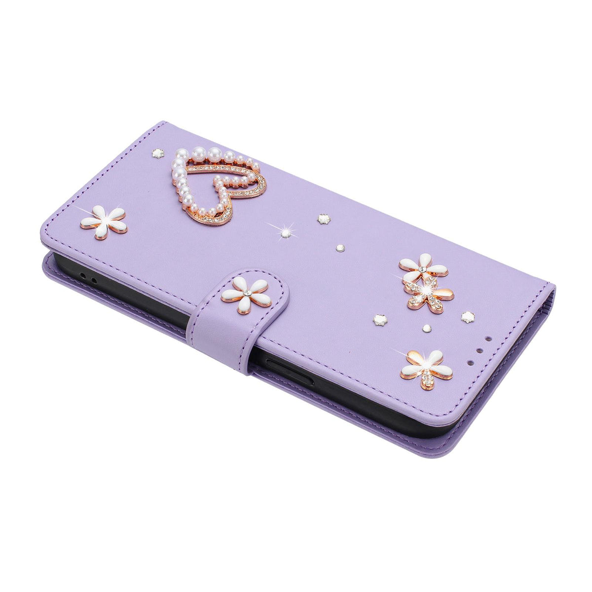 For Xiaomi Poco F8 Ultra / Redmi K90 Pro Max ZS01 Double-Layer Heart Floral Vegan Leather Phone Case with Wrist Strap(Light Purple)