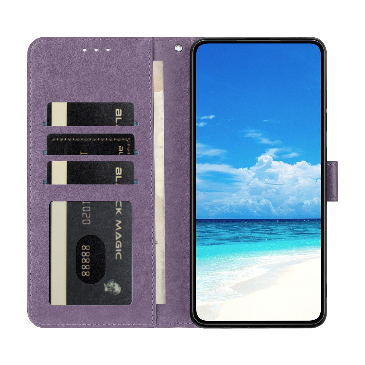 For iPhone 18 Pro Max Sunflower Embossed Vegan Leather Phone Case with Small Black Rope - Purple - EDA009154125C