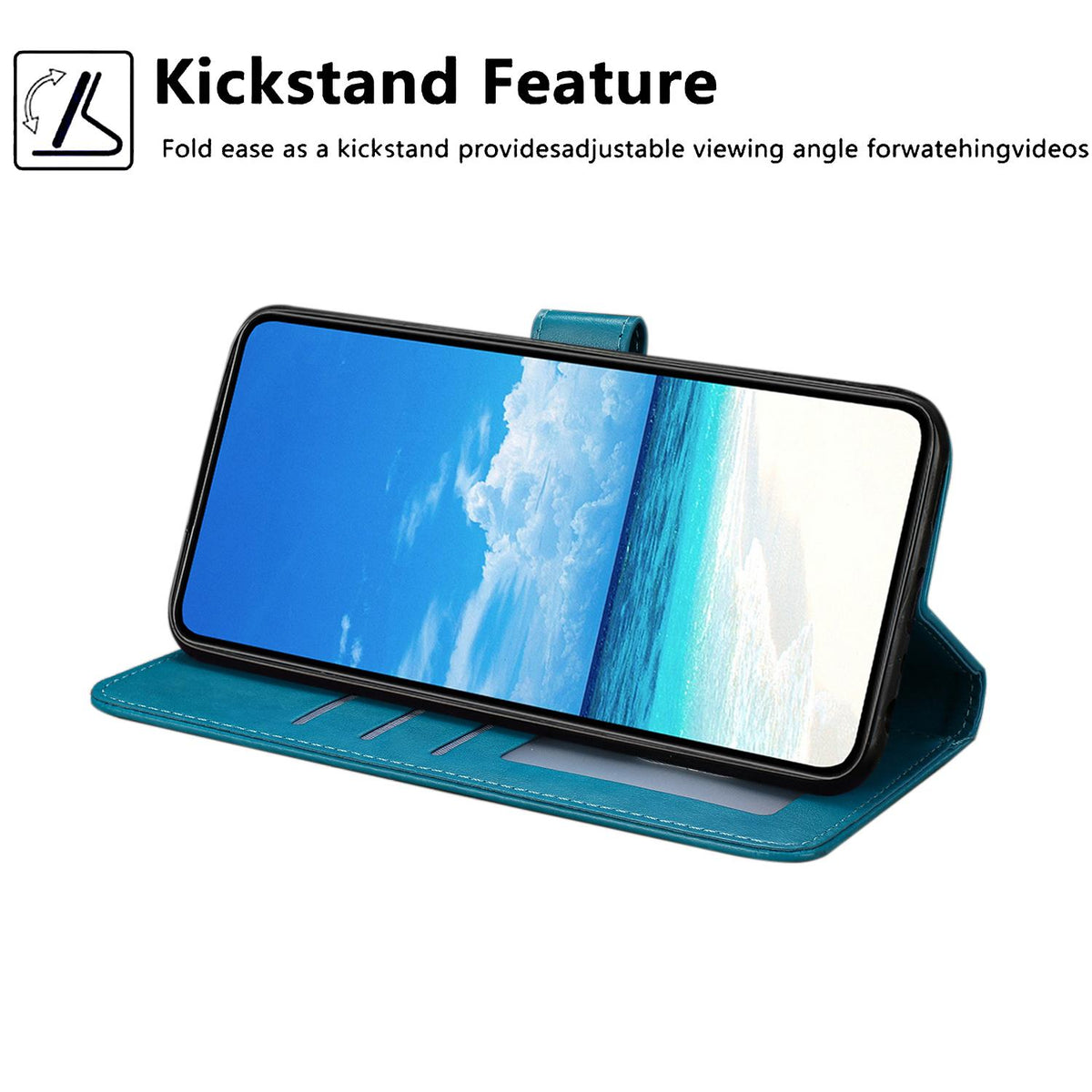 For iPhone 18 Pro Max Sunflower Embossed Vegan Leather Phone Case with Small Black Rope - Blue - EDA009154125D