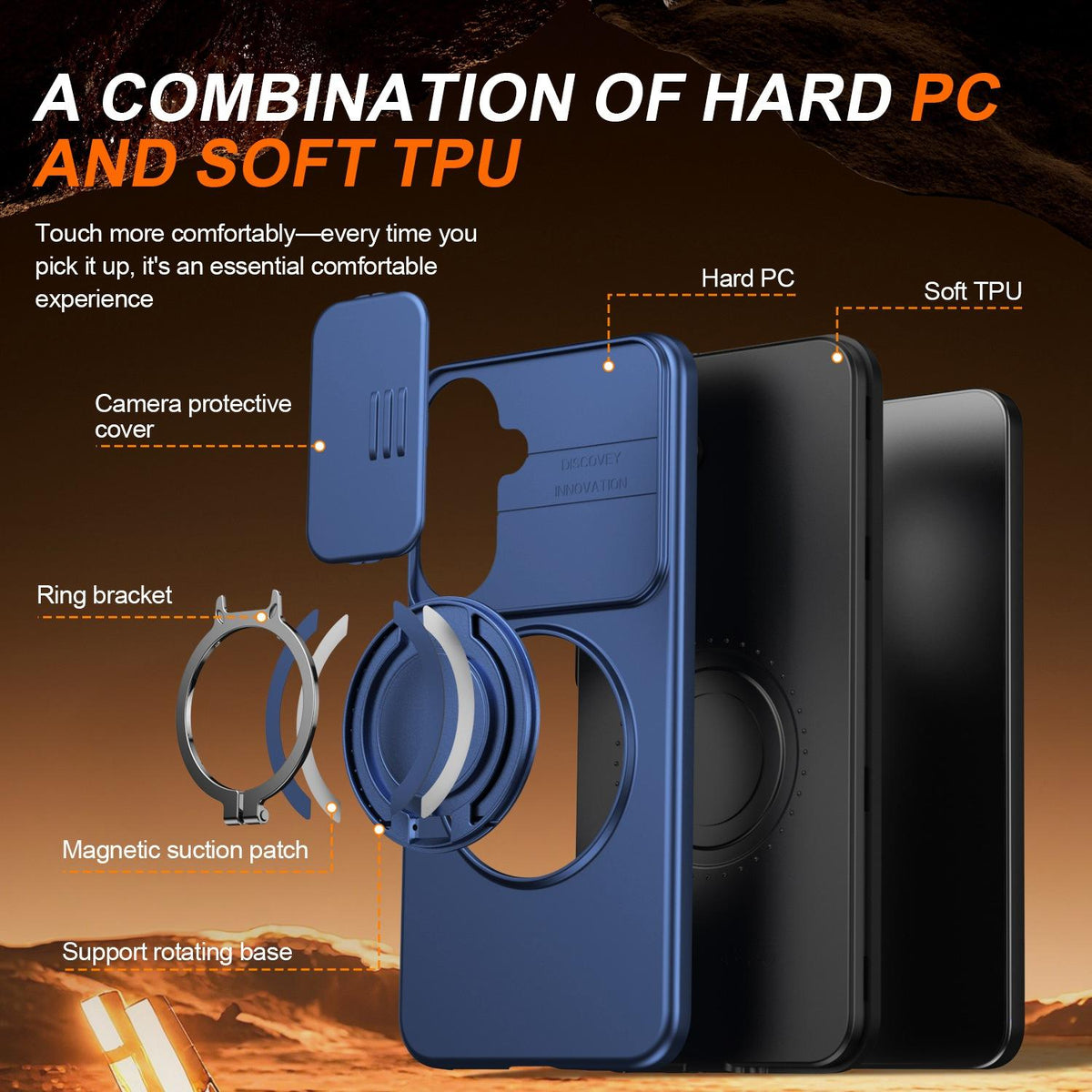 For Galaxy S25 FE 5G Camera Sliding Shield Magnetic Rotation Holder Phone Case - Blue - EDA009158610B